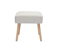 Taburete bajo de borreguillo blanco y madera clara maciza 46 cm GUESTA