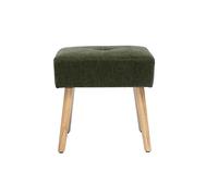 Taburete bajo en tela efecto terciopelo verde caqui y madera clara maciza H46 cm GUESTA