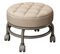 Taburete bajo redondo con 4 ruedas giratorias, entrada a la sala de estar del hogar, cambio de zapatos, taburete rodante con asiento de PU y marco pintado de hierro, altura 29 cm(Color:Blanco)