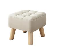 Taburete Bajo Reposapiés Tapizado De Madera Maciza con Asiento Acolchado Suave Y Diseño Apilable Reposapiés Otomano(Beige)