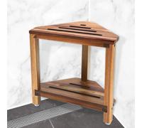 Taburete Baño Madera para Ducha. Taburete Ducha Esquinero Antideslizante con Estante, Banqueta Ducha Y Banco para Baño De Madera Natural