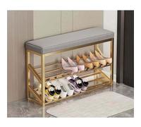 Taburete cambiador de zapatos con marco dorado de lujo para entrada, dormitorio, sala de estar, banco ultra estrecho, multifuncional y moderno, diseño nórdico 60 x 20 x 48 cm