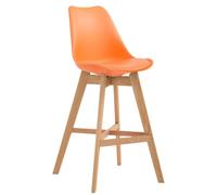 Taburete Cannes con Estructura de Plástico y Cojín de Cuero Sintético I Taburete Cocina con Reposapiés I Silla Bar con Base de Madera I Color:, Color:Naranja, Color del Marco:Natura