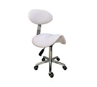 Taburete con respaldo color blanco para salon, peluqueria, estetica, medida 47D x 32W x 99H centimetros.