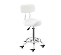 Taburete con respaldo tipo silla de montar, altura ajustable de 50 a 70 cm, giratorio, con ruedas con bloqueo, reposapiés y respaldo for salones de belleza, estética, odontología y tatuajes.(White)