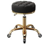 Taburete con ruedas ajustable - Silla redonda de altura ajustable para salones y oficinas con base dorada y ruedas de tierra