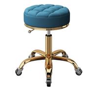 Taburete con ruedas ajustable - Silla redonda de altura ajustable para salones y oficinas con base dorada y ruedas de tierra