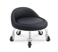 Taburete con ruedas de 360° con respaldo, cojín de cuero, asiento bajo pequeño sobre ruedas, ideal para comodidad y movilidad, perfecto para el hogar, la oficina y el salón de belleza