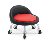 Taburete con ruedas de 360° con respaldo, cómodo asiento bajo con cojín de cuero y ruedas pequeñas, diseño elegante para el hogar y la oficina, ideal para niños y adultos