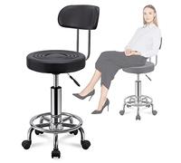 Taburete con ruedas de altura ajustable con respaldo, metal hidráulico resistente, reposapiés y 5 ruedas para cocina, bar, oficina, diseño ergonómico, construcción duradera