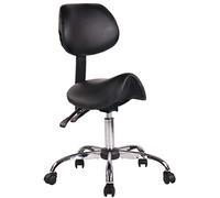 Taburete con Ruedas Stuttgart Tapizado En Cuero PU I Taburete Trabajo con Respaldo & Sin Reposabrazos I Taburete Altura Regulable I Color:, Color:Negro