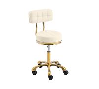 physa Taburete con ruedas, respaldo y altura de asiento regulable en 48 - 61 cm para hasta 150 kg beis/dorado Taburete de peluquería estética regulable en altura Banqueta de trabajo