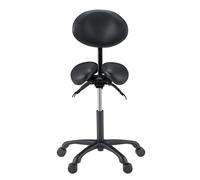 Taburete con silla de montar: taburete con asiento de dos partes divididas, silla de postura con silla giratoria hidráulica y ruedas, con respaldo y ángulo y altura de título ajustables(Black)