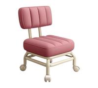 Taburete cuadrado bajo con ruedas, taburete corto para cambiar zapatos con respaldo, taburete de pedicura, taburete de polea para salón, color rosa