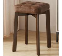 Taburete cuadrado de 46 cm, taburete de maquillaje de madera para dormitorio/entrada, tapizado de poliuretano marrón, patas de nogal, asiento de maquillaje elegante y duradero