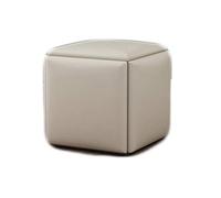Taburete cuadrado de almacenamiento de cuero otomano con asiento acolchado para sala de estar, silla de cubo multifuncional para ahorrar espacio, color beige