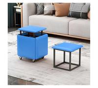 Taburete cuadrado de cuero apilable 5 en 1 con ruedas giratorias, otomanas apilables móviles para sala de estar y comedor, color azul, 13.8 pulgadas