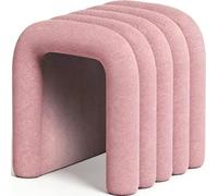 Taburete Curvo de Estilo NóRdico, CóModo ReposapiéS de Tela de Lana, Banco Decorativo Minimalista para El Hogar y la Oficina(Pink)