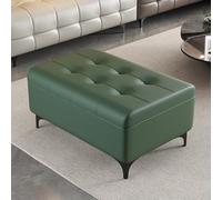 Taburete de Almacenamiento de Cuero PU, Estructura de Madera Maciza, Soporte de Acero Al Carbono, Asiento Ancho, Almacenamiento Oculto, Adecuado para Sala de Estar(Green,90*60*45cm/35*16*18in)