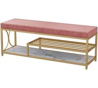 Taburete de almacenamiento de terciopelo con doble asiento, elegante Scarpiera, organizador de metal para dormitorio, color rosa, práctica solución de muebles que ahorra espacio de 60 cm