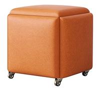 Taburete de almacenamiento Magic Cube 5 en 1 con ruedas, silla tapizada apilable para cocina y sala de estar, marco de metal, naranja, 35 x 35 x 35 cm, solución de asiento multifuncional