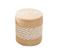 Taburete de almacenamiento tejido de ratán hecho a mano para verano, ocio, reposapiés redondo para maquillaje, regalo único de inauguración de la casa para decoración estética del hogar
