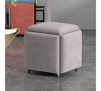 Taburete de asiento de cubo 5 en 1 con ruedas giratorias, silla apilable, otomana, reposapiés, silla rodante para dormitorio, color gris claro (18 x 18 pulgadas)
