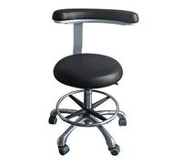 Taburete de asistente dental, silla de dentista ajustable en altura con reposabrazos de rotación de 360°, diseño de sillín de piel sintética para clínica, salón, laboratorio, cocina, oficina en casa