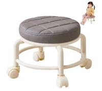 Taburete de bajo enrollamiento, taburete bajo de 10.2 pulgadas con ruedas, silla de taburete de asiento de cuero de cuero PU, taburete de asiento para el asiento para la oficina en casa Tienda de gar