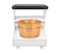 Taburete de baño de pies con ruedas, taburete móvil para pedicura, con estante y cajón, capacidad de carga de 20 kg, reposapiés para salón de uñas, baño de pies y cuidado de pies (blanco y negro)