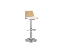 Taburete de bar ajustable en madera clara, poliuretano blanco y base cromada DOA