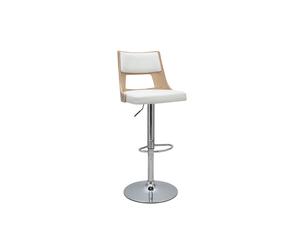 Taburete de bar ajustable giratorio 360° blanco y madera clara GARBO