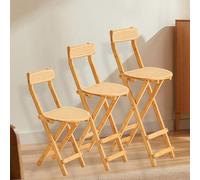 Taburete de bar alto plegable, sillas de ratán con respaldo, taburetes de bar de bambú con reposapiés para cocina y desayuno, fácil almacenamiento