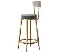 Taburete De Bar con Respaldo De Terciopelo, Silla De Comedor con Isla De Cocina Moderna para Salón De Belleza, Estructura Dorada con Reposapiés De Metal Y Tapete Antideslizante(Size:65 cm,Color:Gris)
