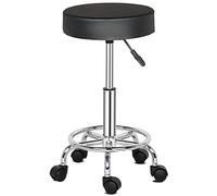 Taburete de bar con ruedas ajustable, giratorio de 360 grados, cojín de piel sintética, base cromada, diseño moderno para el hogar, la cocina o el bar