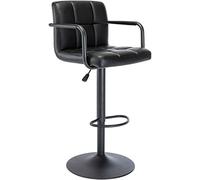 Taburete de Bar Cuadrado Moderno de Piel sintética, Taburete Giratorio Ajustable con Respaldo y Brazos, Silla Airlift de Altura de mostrador for Cocina, Comedor, Pub y cafetería.(Black,1 Pack)