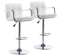 Taburete de Bar Cuadrado Moderno de Piel sintética, Taburete Giratorio Ajustable con Respaldo y Brazos, Silla Airlift de Altura de mostrador for Cocina, Comedor, Pub y cafetería.(White,2 Pack)