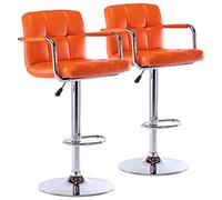 Taburete de Bar Cuadrado Moderno de Piel sintética, Taburete Giratorio Ajustable con Respaldo y Brazos, Silla Airlift de Altura de mostrador for Cocina, Comedor, Pub y cafetería.(Orange,2 Pack)