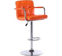 Taburete de Bar Cuadrado Moderno de Piel sintética, Taburete Giratorio Ajustable con Respaldo y Brazos, Silla Airlift de Altura de mostrador for Cocina, Comedor, Pub y cafetería.(Orange,1 Pack)