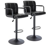 Taburete de Bar Cuadrado Moderno de Piel sintética, Taburete Giratorio Ajustable con Respaldo y Brazos, Silla Airlift de Altura de mostrador for Cocina, Comedor, Pub y cafetería.(Black,2 Pack)