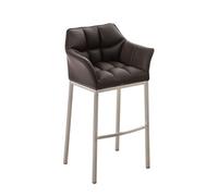 Taburete de bar damaso cuero sintético con base de cuatro patas simil cuero marrón 48x64x110 cm