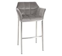 Taburete de bar damaso de terciopelo con base de cuatro patas gris 48x64x110 cm