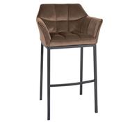 Taburete de bar damaso de terciopelo con base de cuatro patas marrón 48x64x110 cm