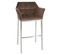 Taburete de bar damaso de terciopelo con base de cuatro patas marrón 48x64x110 cm