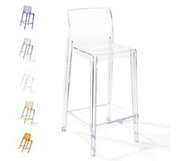 Taburete de bar de acrílico transparente de 65 cm. Silla de cocina moderna sin respaldo alto y elegante asiento de comedor, diseño transparente para uso doméstico y restaurante, muebles que ahorran
