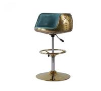 Taburete de bar de aviación para muebles de aviador, colección clásico, hecho de latón con base de metal dorado y reposapiés clásico (asiento azul real)
