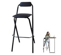 Taburete de bar de cocina de altura moderna Folding Tall Bar Stool with Backrest Footrest, PU Cushioned Seat Barstool Chair, 26"/28"/30" Kithchen Barstool, Black Kitchen Breakfast Stool(Seat Height 75