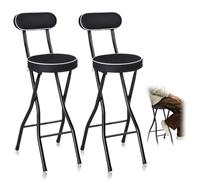 Taburete de bar de cocina de altura moderna Portable Folding Stool Tall Bar Stools, Kithchen Barstool, Black Round Collapsible Padded Folding High Back Stool, Kitchen Breakfast High Chair(2pcs,60cm/24