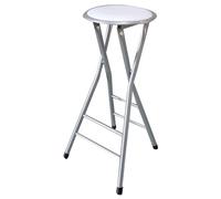 Taburete de bar de cocina de altura moderna Round Padded Foldable High Bar Stool Chair, 24"/60cm，28"/70cm Portable Kitchen Breakfast Bar Stool, Counter Height Collapsible Chair(White+silver,70cm/28in)