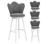Taburete de bar de cocina de altura moderna Swivel Bar Stool, Velvet Upholstered Breakfast Bar Chairs, Comfortable Tall Barstools Butterfly Backrest And White Metal Legs(Grey,65cm/25.6")